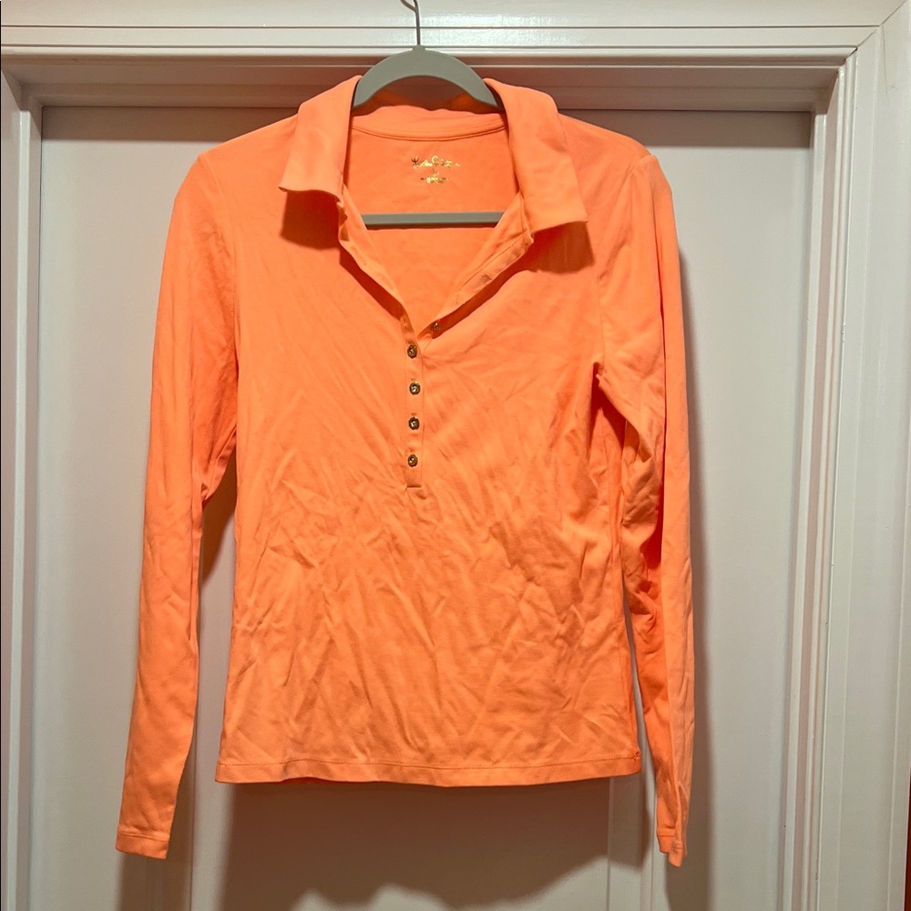 Lilly Pulitzer Women's Long-Sleeve Polo Top - Orange Coral Orange
